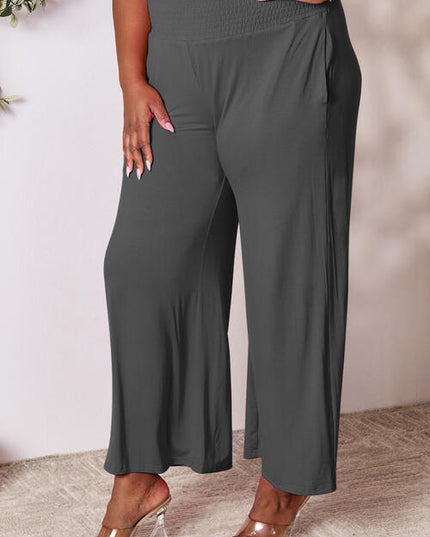 Double Take Full Size Smocked Wide Waistband Wide Leg Pants