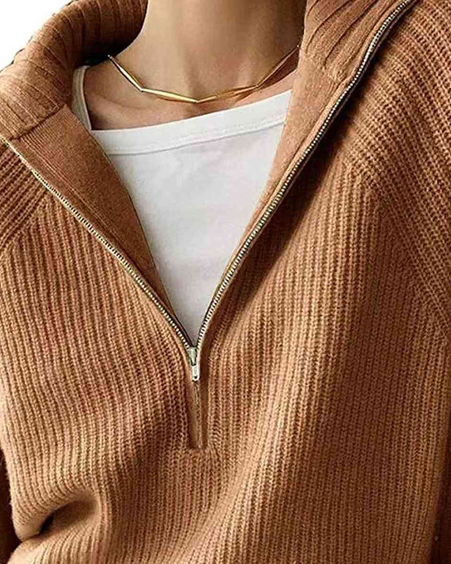 HaIf Zip Long Sleeve Knit Top