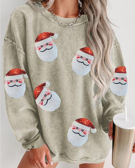 Sequin Santa Patch Ribbed Sweatshirt