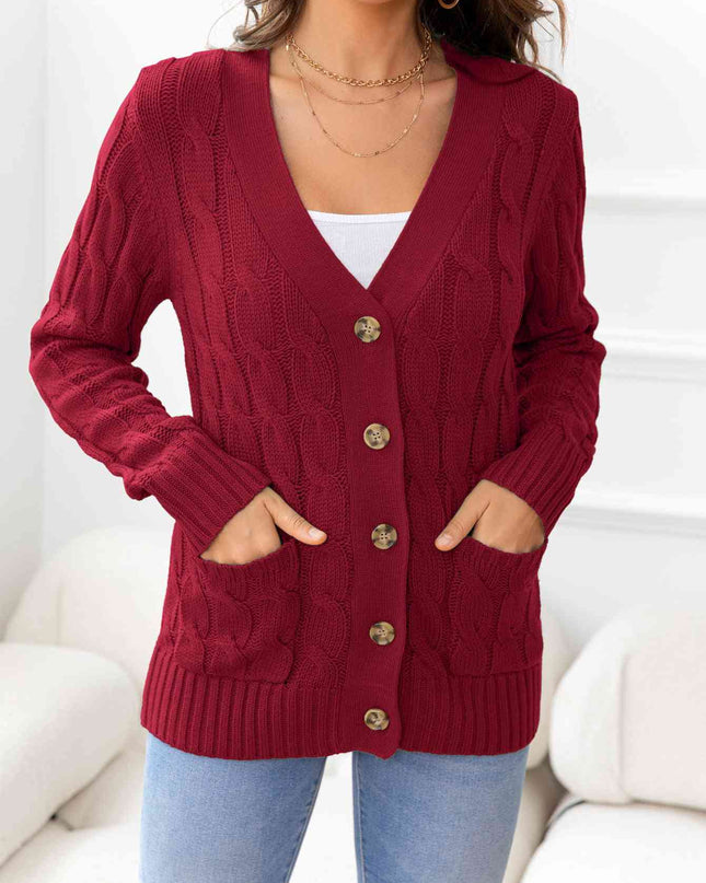 Button Down Cable-Knit Cardigan