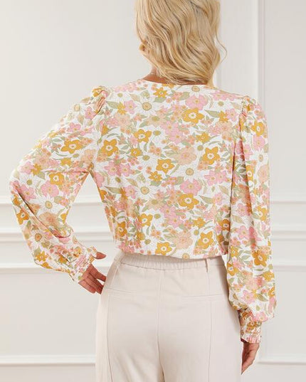 Floral Surplice Lantern Sleeve Bodysuit