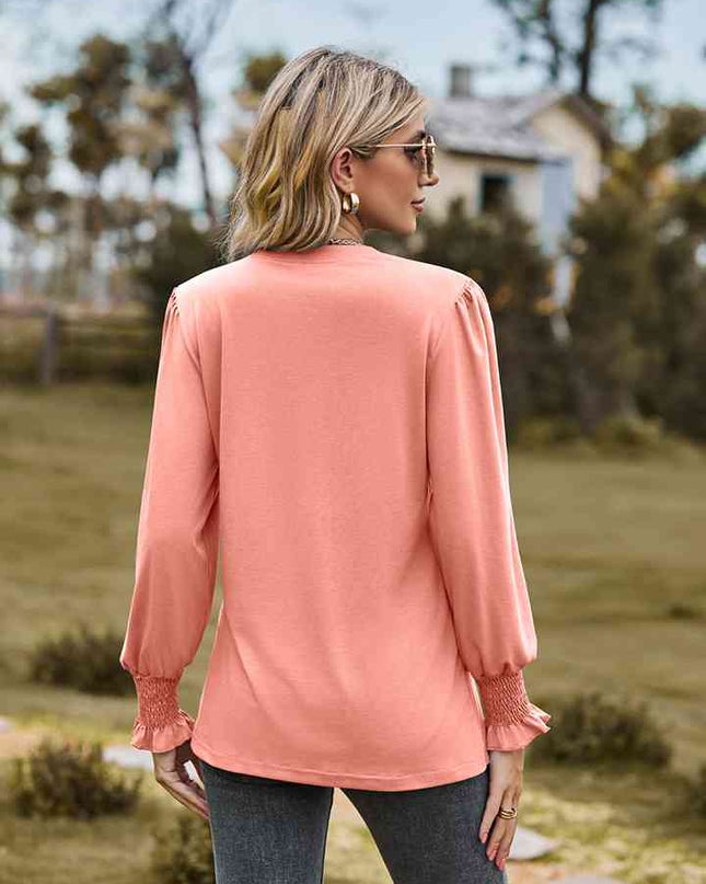 Notched Neck Flounce Sleeve Blouse