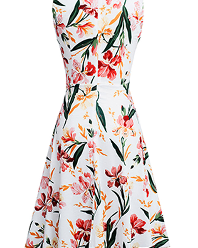 Printed Smocked Waist Sleeveless Dress