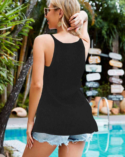 Openwork Grecian Neck Knit Tank Top