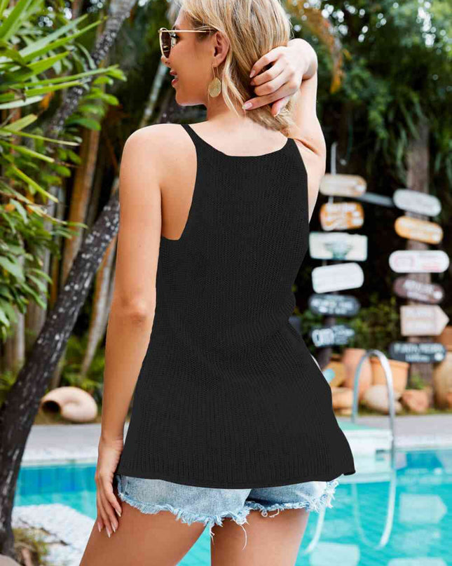 Openwork Grecian Neck Knit Tank Top