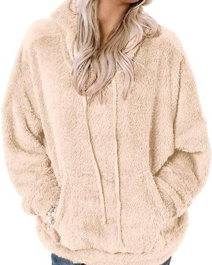 Drawstring Teddy Hoodie with Pocket