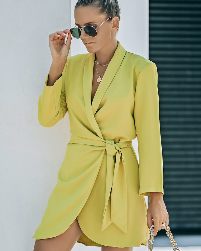 Belted Shawl Collar Blazer Dress