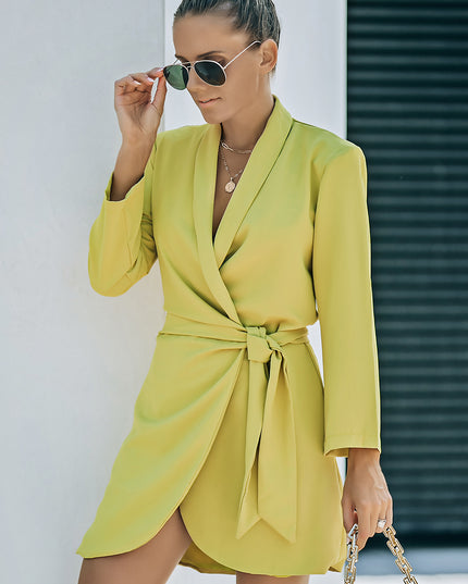Belted Shawl Collar Blazer Dress