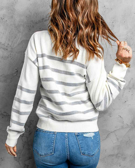 Striped Round Neck Button-Up Cardigan