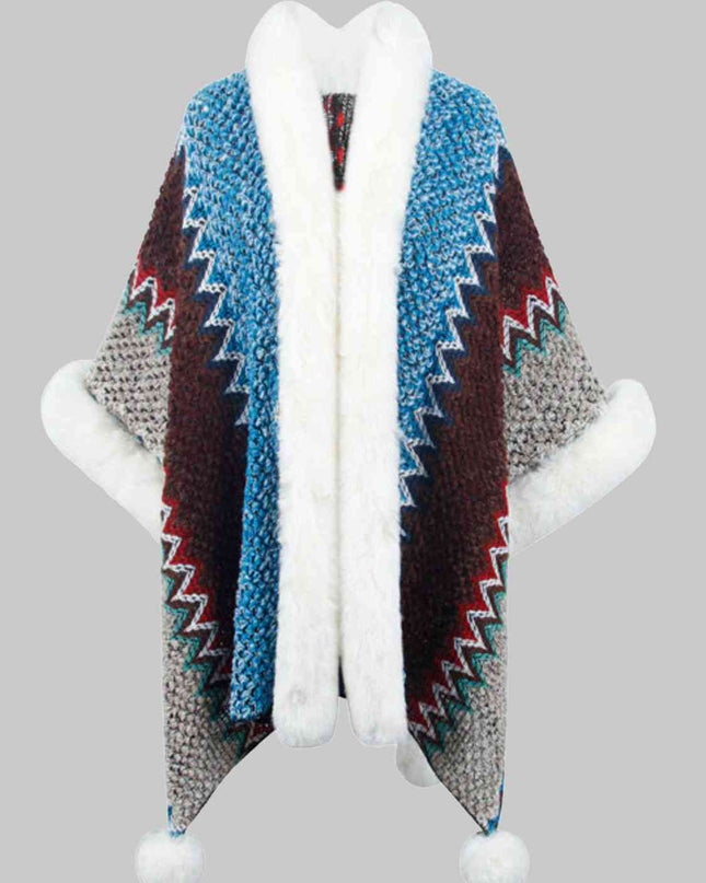 Color Block Open Front Poncho
