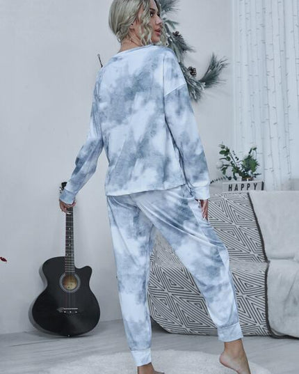 Tie-dye Round Neck Top and Drawstring Pants Lounge Set