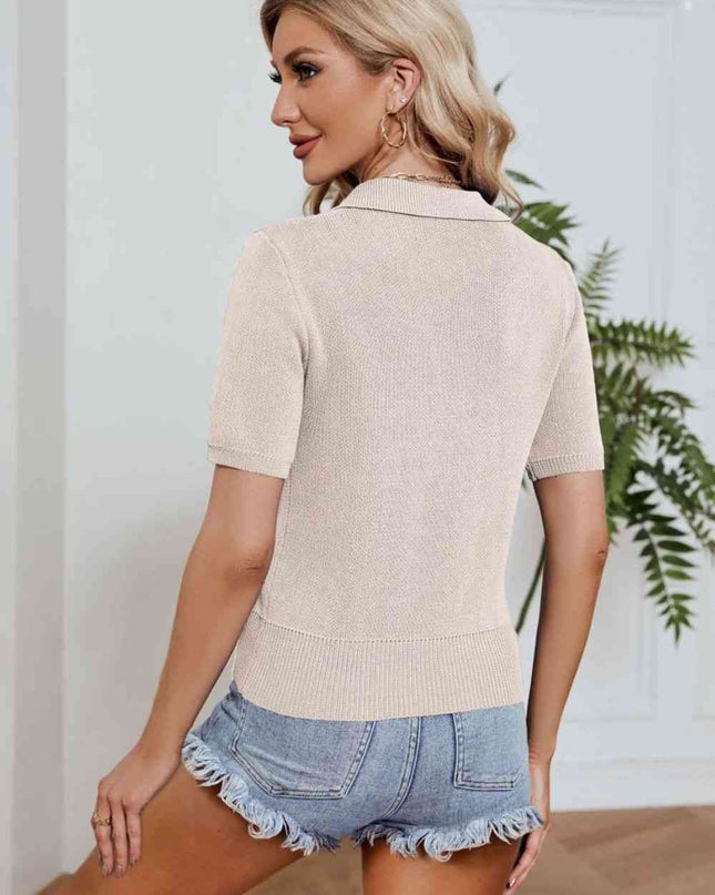 Johnny Collar Short Sleeve Knit Top