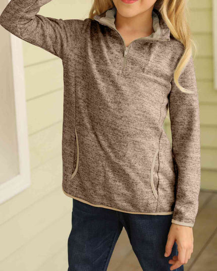Kids Quarter-Zip Collar Sweatshirt with Kangaroo Pocket