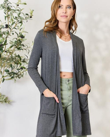 Celeste Full Size Open Front Cardigan with Pockets