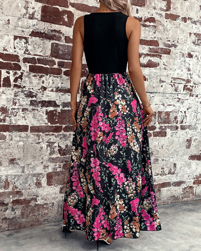 Floral Scoop Neck Sleeveless Maxi Dress