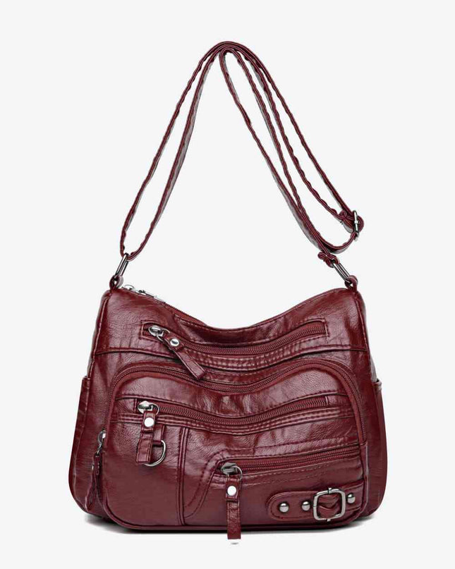 Multi-Pocket PU Leather Crossbody Bag