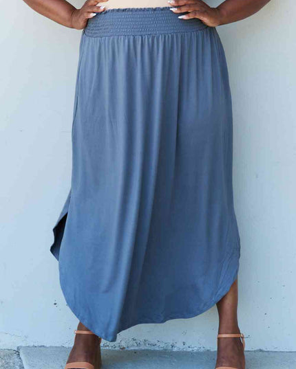 Doublju Comfort Princess Full Size High Waist Scoop Hem Maxi Skirt in Dusty Blue