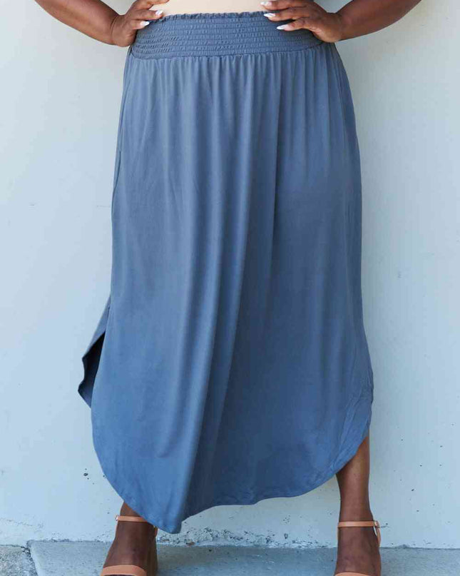 Doublju Comfort Princess Full Size High Waist Scoop Hem Maxi Skirt in Dusty Blue
