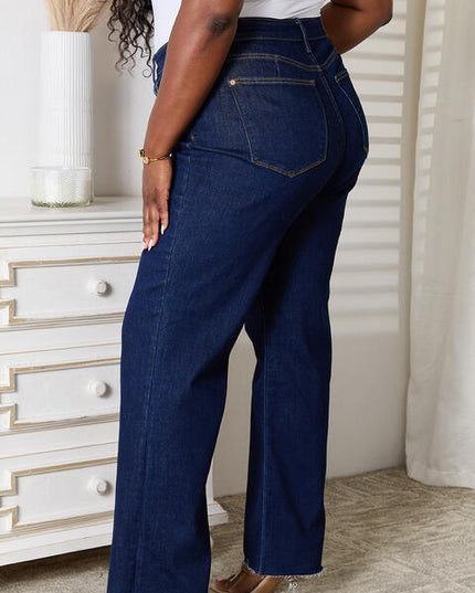 Judy Blue Full Size Raw Hem Straight Leg Jeans with Pockets