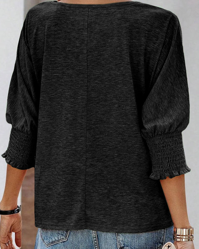 Round Neck Three-Quarter Sleeve Top