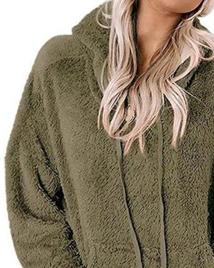 Drawstring Teddy Hoodie with Pocket