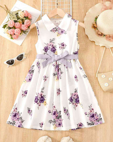 Floral Collared Neck Sleeveless Dress
