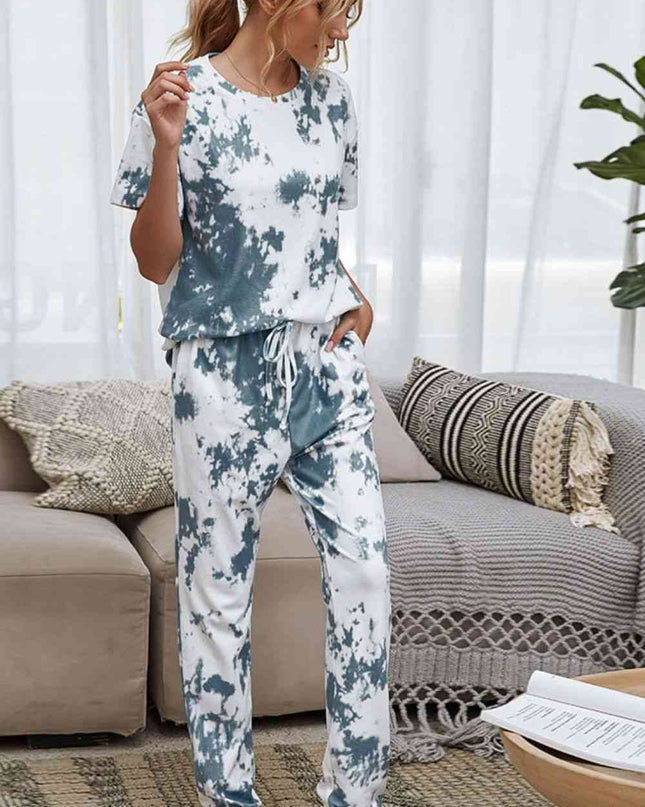 Tie-Dye Tee and Drawstring Waist Joggers Lounge Set