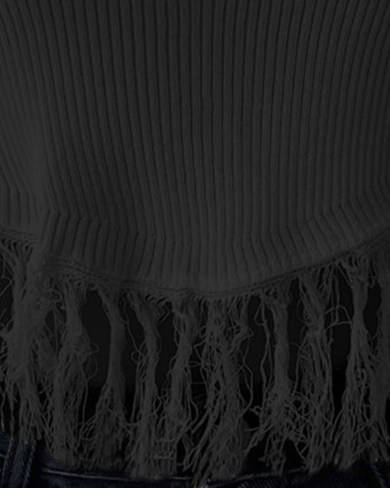 Fringe Hem Round Neck Ribbed Knit Tank