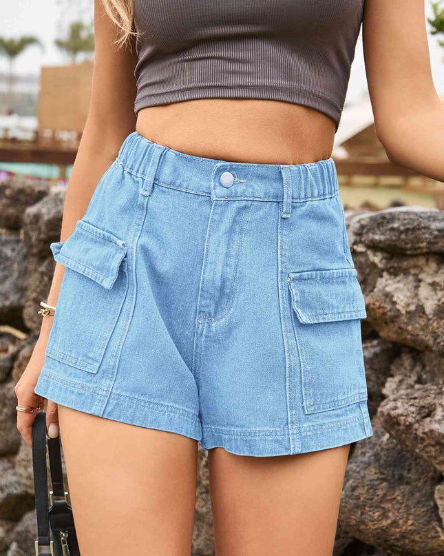 High-Waist Denim Shorts with Pockets