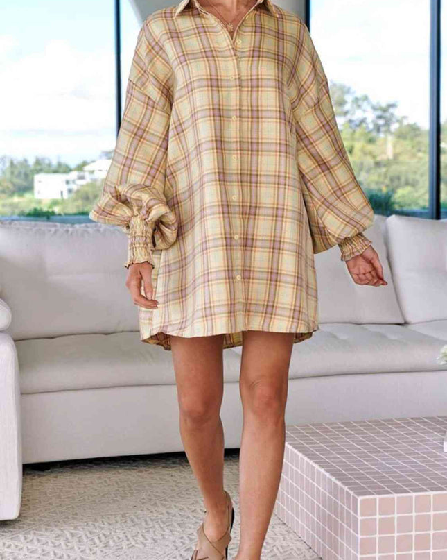 Plaid Lantern Sleeve Shirt