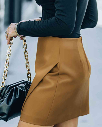 Double Take Asymmetrical PU Leather Mini Skirt