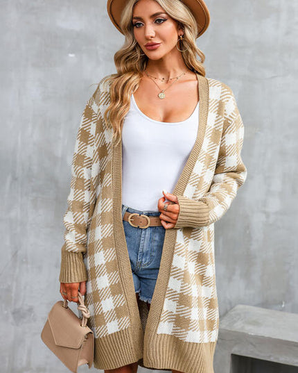 Plaid Open Front Long Sleeve Cardigan