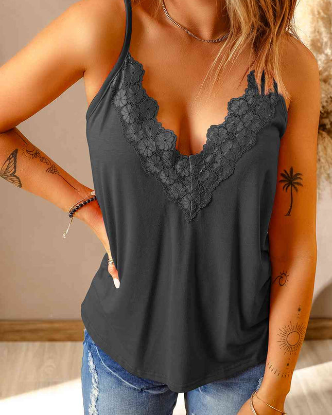 Full Size Lace Trim V-Neck Cami Top