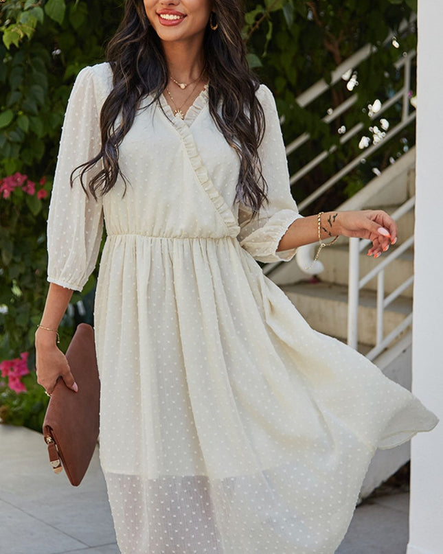 Swiss Dot Frill Trim Surplice Dress