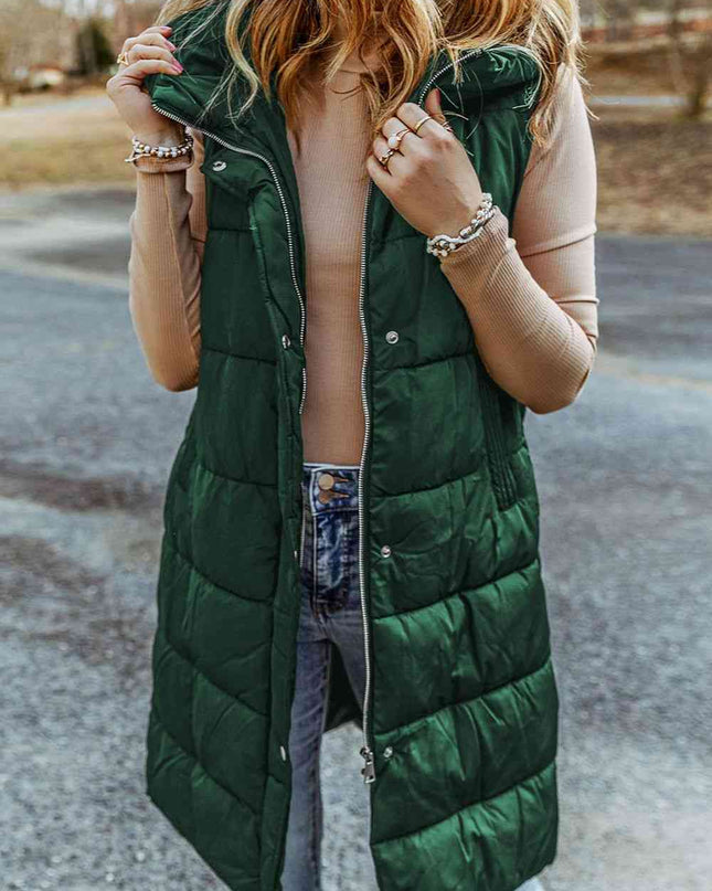 Longline Hooded Sleeveless Puffer Vest