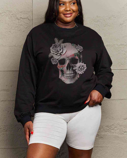 Simply Love Simply Love Full Size Dropped Shoulder SKULL Graphic Sweatshirt