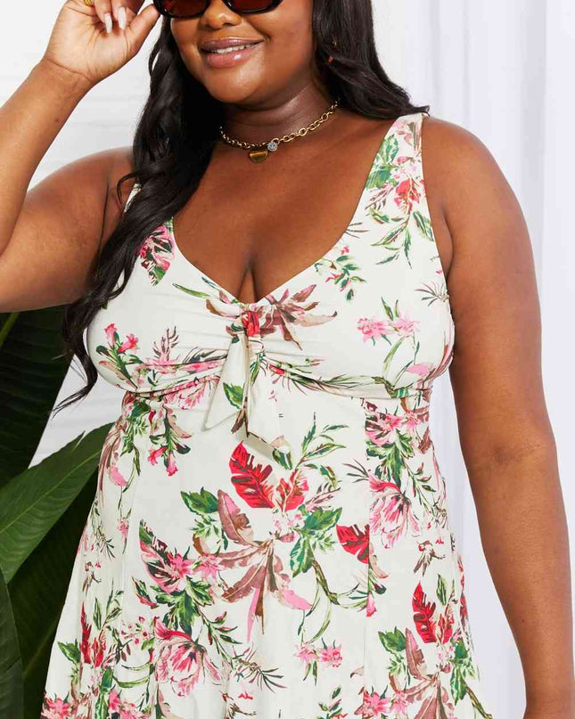 Marina West Swim Full Size Sail With Me V-Neck Swim Dress in Cream