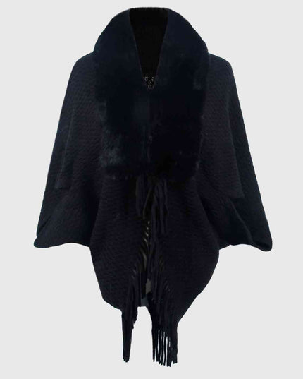 Open Front Fringe Hem Poncho
