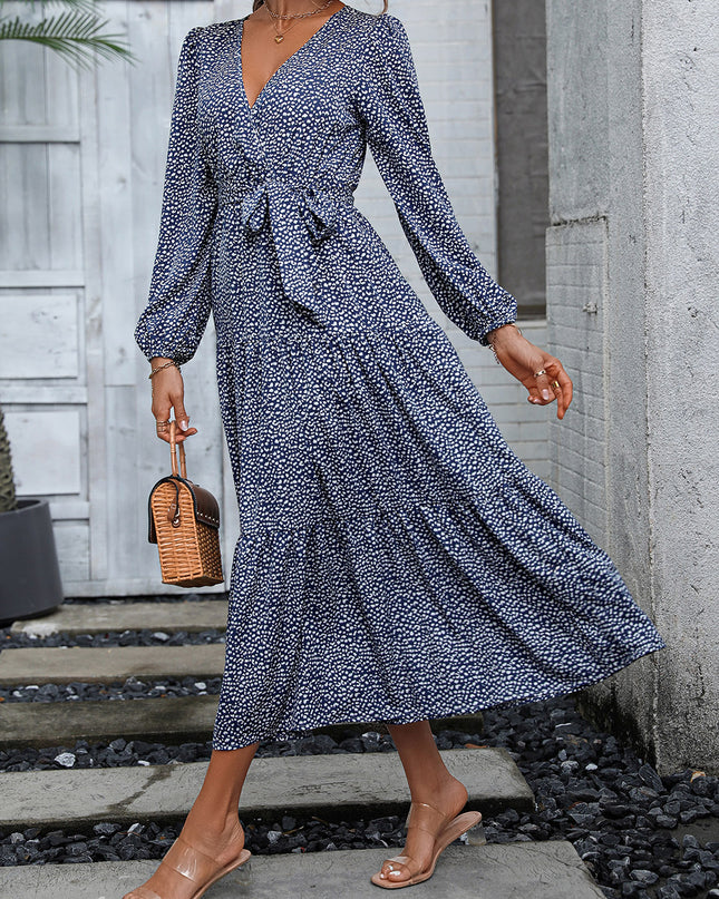 Surplice Neck Long Sleeve Midi Dress