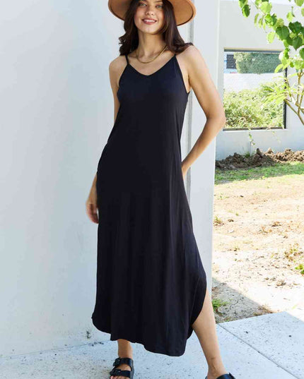 Ninexis Good Energy Full Size Cami Side Slit Maxi Dress in Black