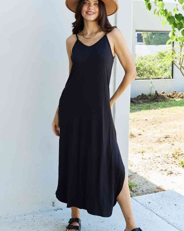 Ninexis Good Energy Full Size Cami Side Slit Maxi Dress in Black