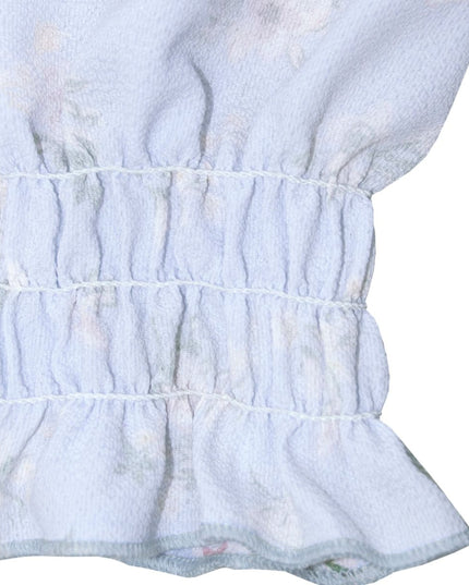 Cropped Off-Shoulder Frill Trim Smocked Blouse
