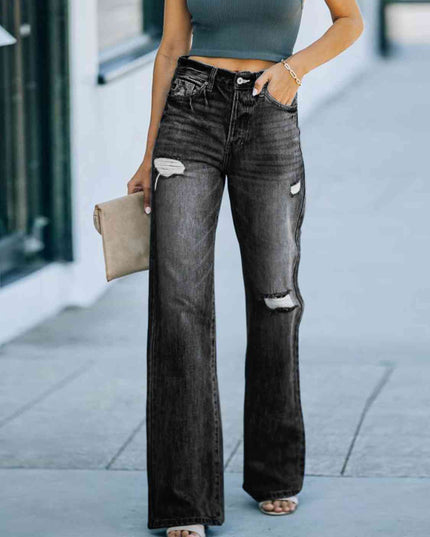Distressed Straight Leg Jeans