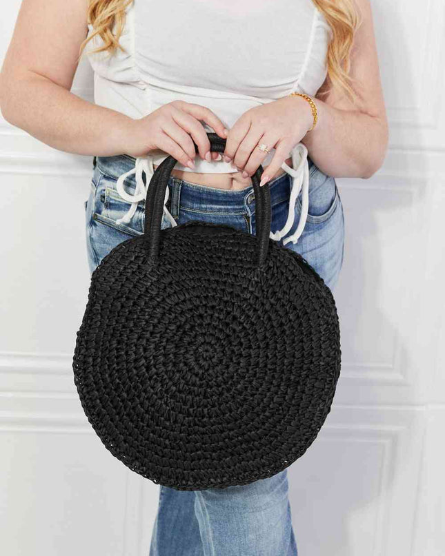 Justin Taylor Beach Date Straw Rattan Handbag in Black