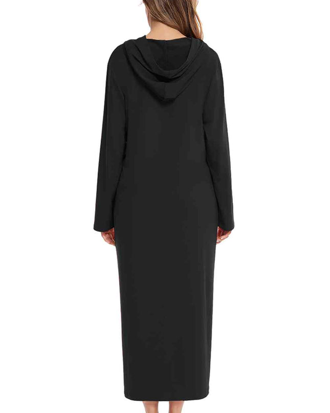 Zip Front Hooded Night Dress with Pockets