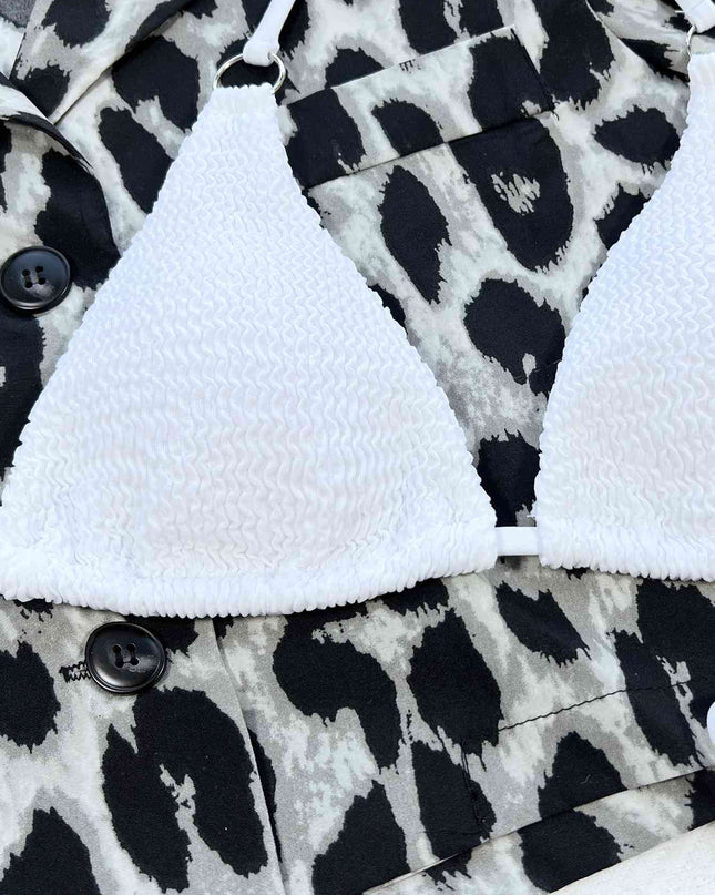 Textured Halter Neck Tie Side Bikini Set