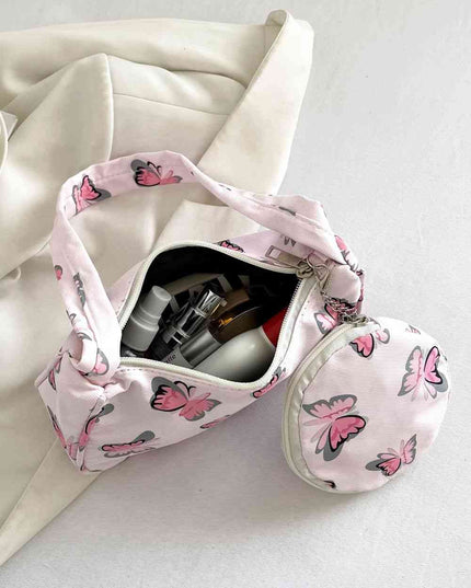 Butterfly Print Shoulder Bag with Purse
