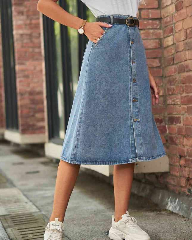 Button Front A-Line Denim Skirt