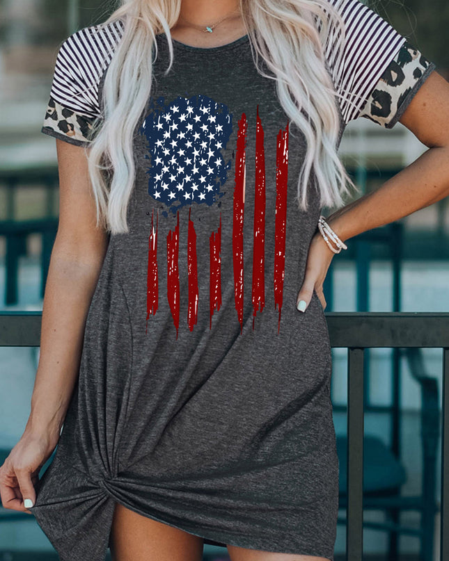 US Flag Graphic Twisted Raglan Sleeve Dress