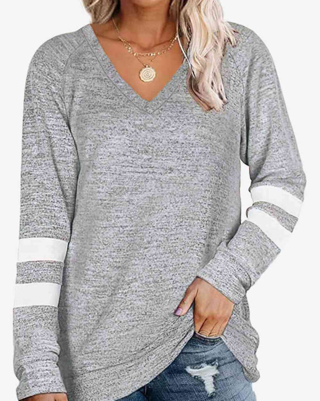 Striped Contrast Raglan Sleeve Top